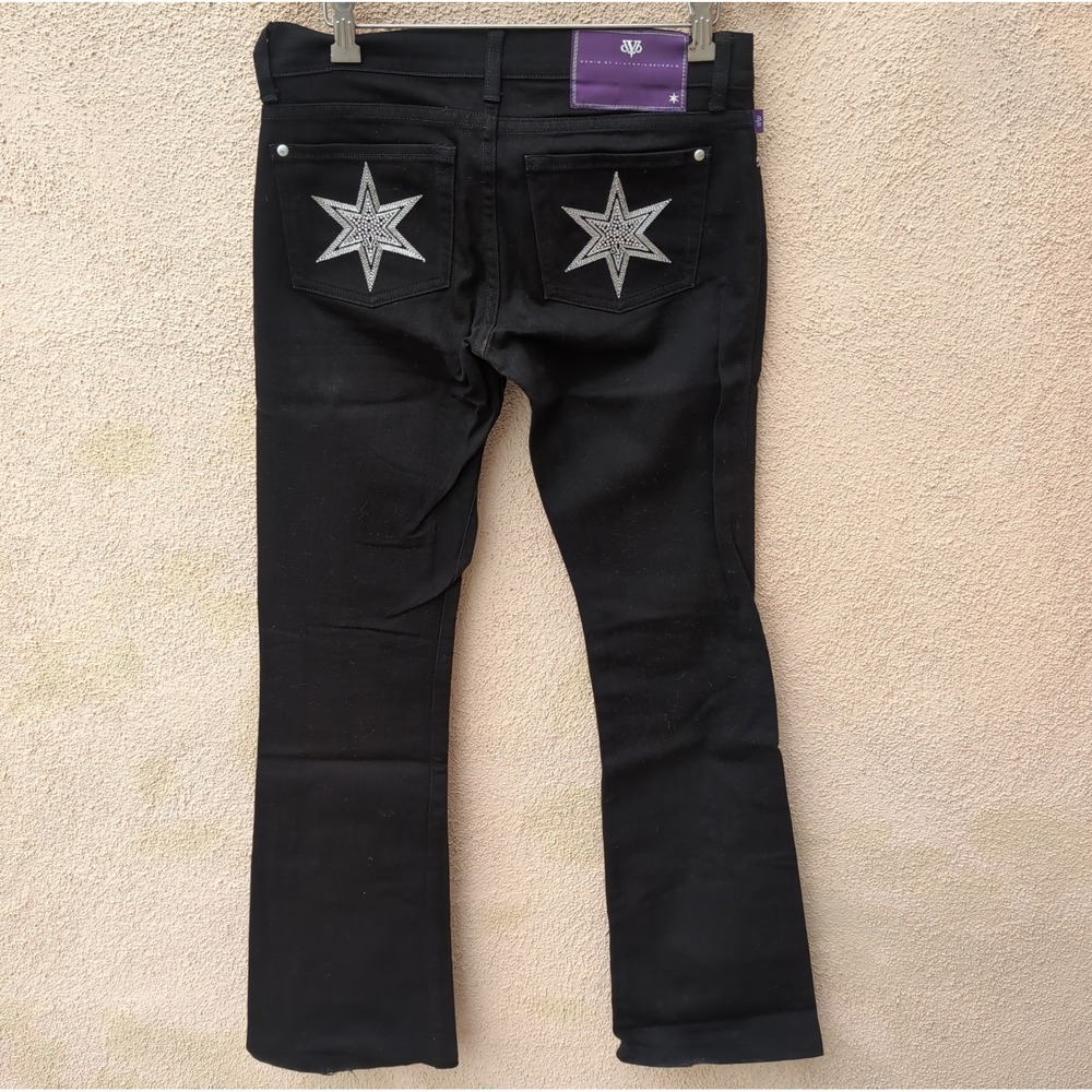 DVB Victoria Beckham Womens Bootcut Jeans 27 Black Crystal Star Pocket Y2K 2000s